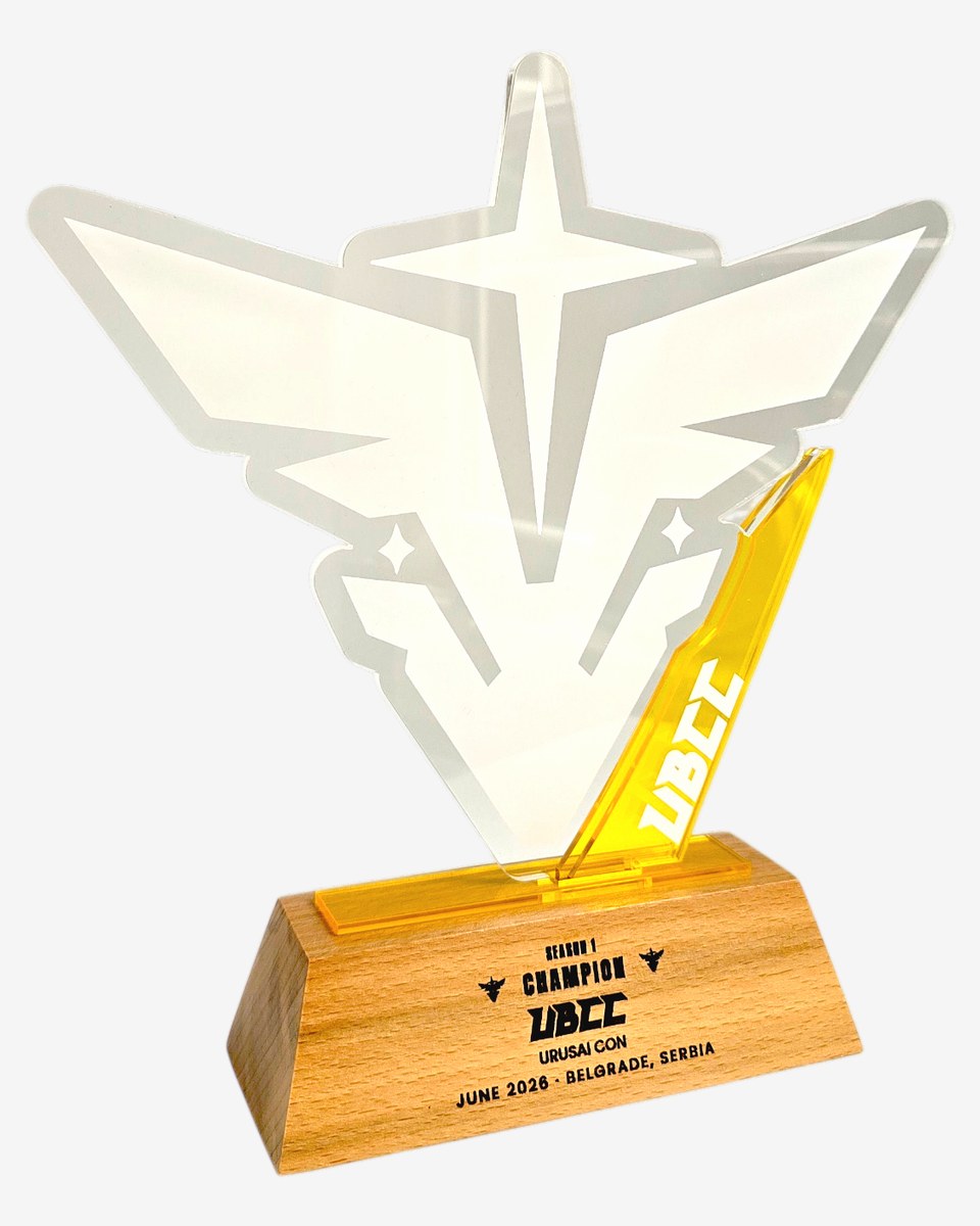 UBCC šampionski trofej, transparentni pleksiglas sa dizajnom logotipa takmičenja