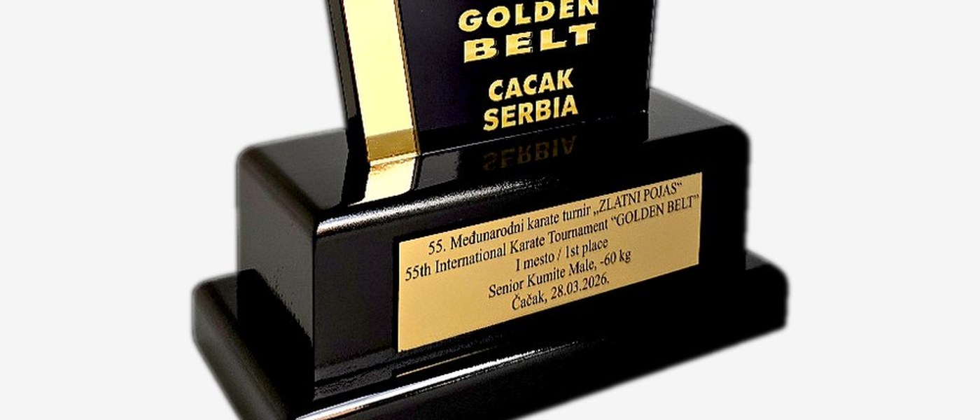 Detalj osnove i gravirane pločice trofeja Zlatni pojas Čačka
