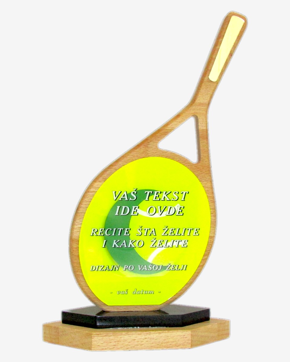 Autorski trofej u obliku teniskog reketa — spreman za personalizaciju